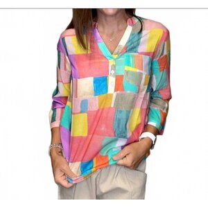 Charlie B Martinique Mosaic Top Multi Color Boutique Shirt Medium